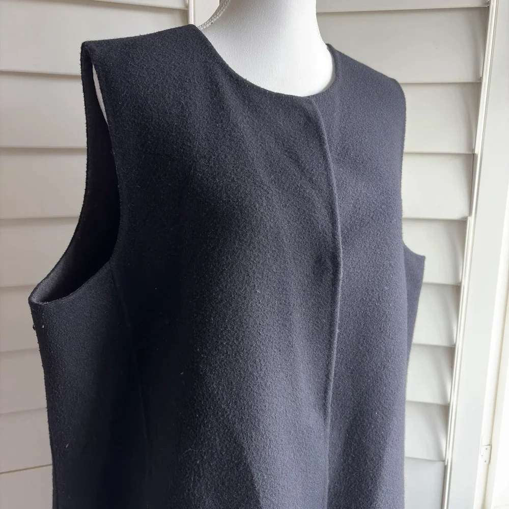 Eileen Fisher Woman 1X Black Boiled Wool Long Vest Snap Front Pockets Minimalist